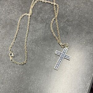 Gold and Blue Cross Pendant Necklace